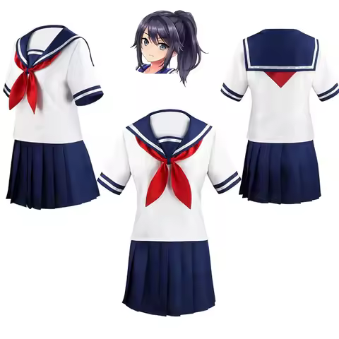 Woman JK Sailor Uniform White Blue Skirt Game Yandere Simulator Ayano Aishi Cosplay Costume Halloween Outfit Black Stocking Set