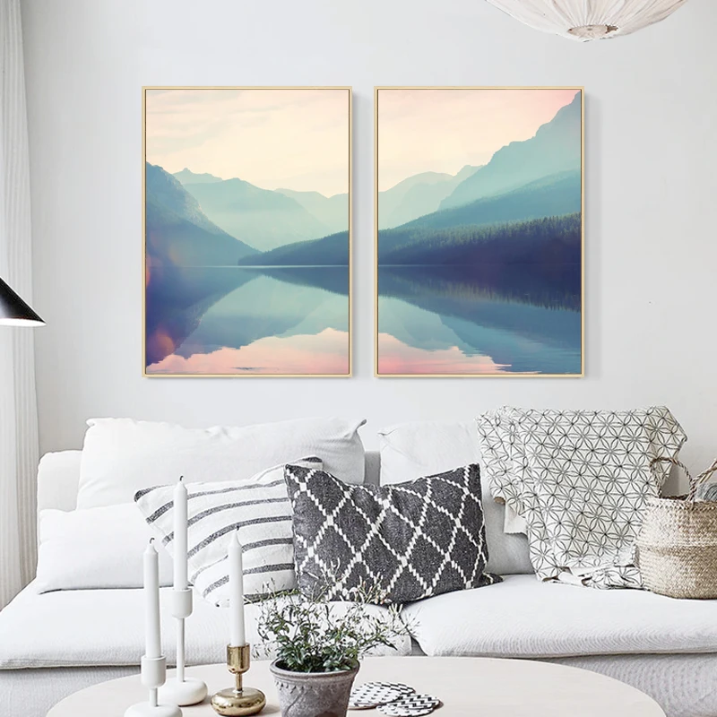 

2pcs/Set Abstract Forest and Lake Landscape Poster Pictures, Wall Decorations Modern Living Room and Room Home Decoration Prints