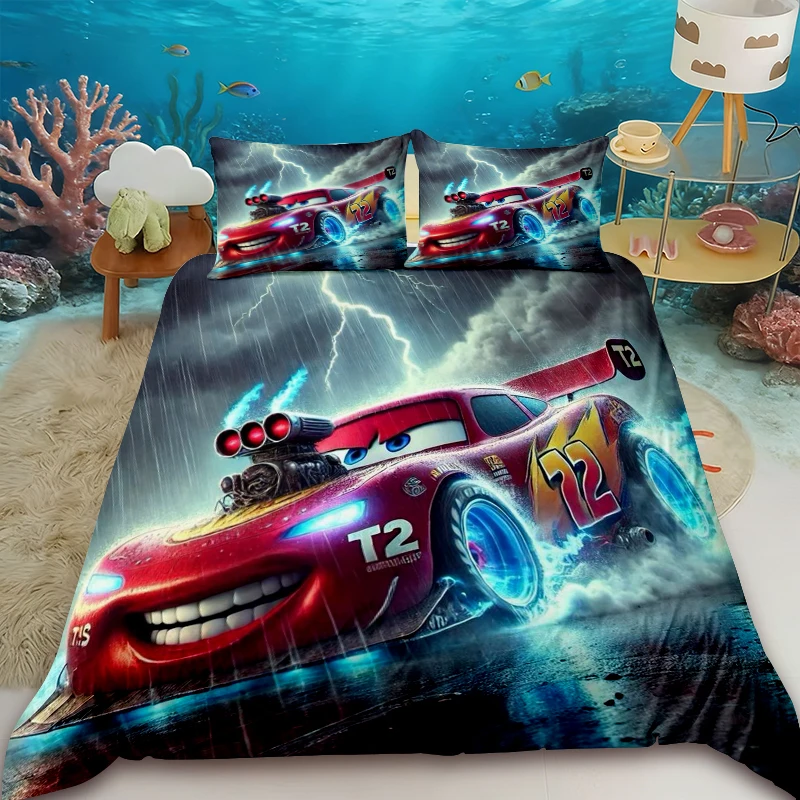 

Kids McQueen Duvet Cover Cartoon Anime Bedding Set with 2 Pillowcase 1 Quilt Cover Skin-friendly and Soft Bedroom Decor Gifts