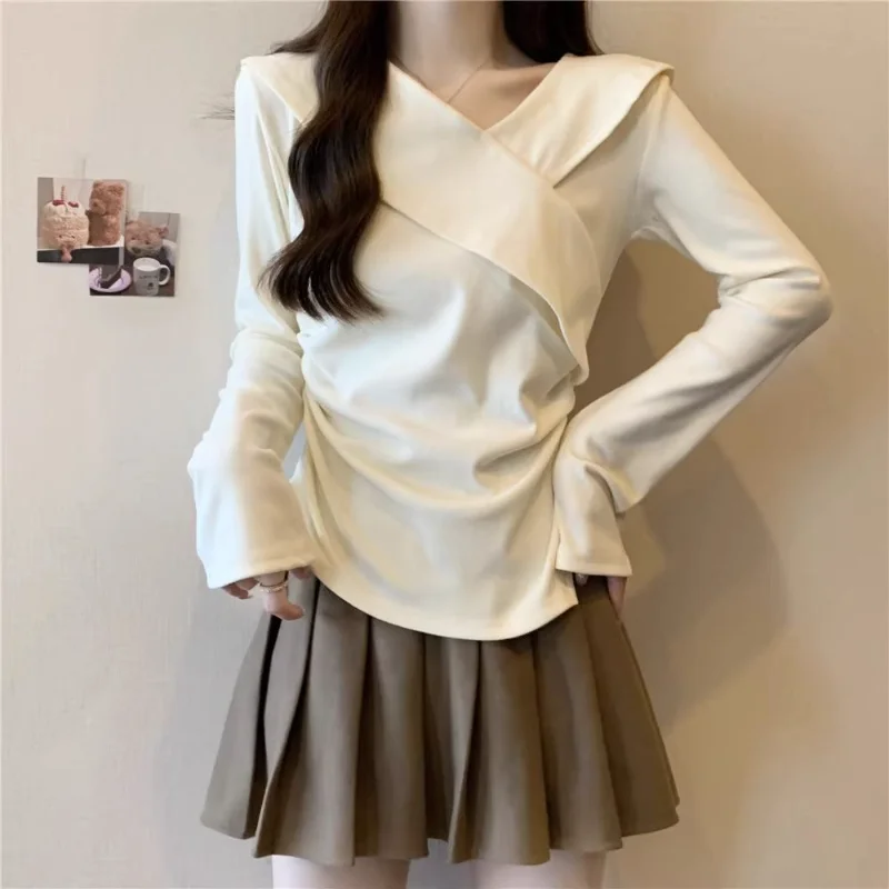 

Women's V-neck Long Sleeve T-shirt New Autumn French Top