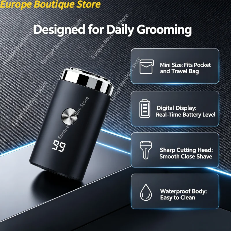 Mini Portable Men Beard Shaver Digital Display Compact Pocket Travel Electric Facial Razor