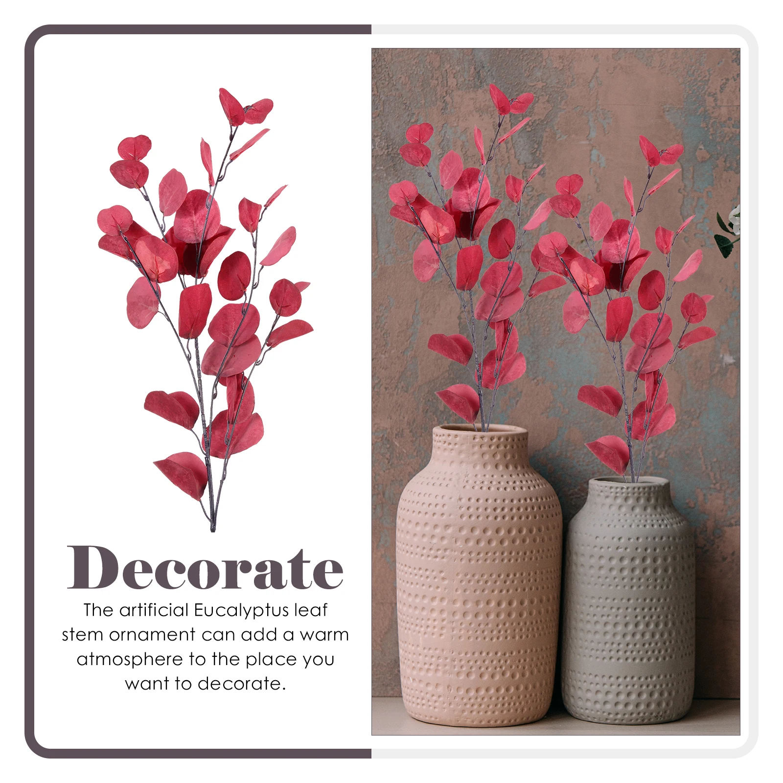 

2Pcs Stylish Eucalyptus Leaf Stems Faux Plants Wedding Centerpiece Floral Arrangement Supplies Home Decor Ideas