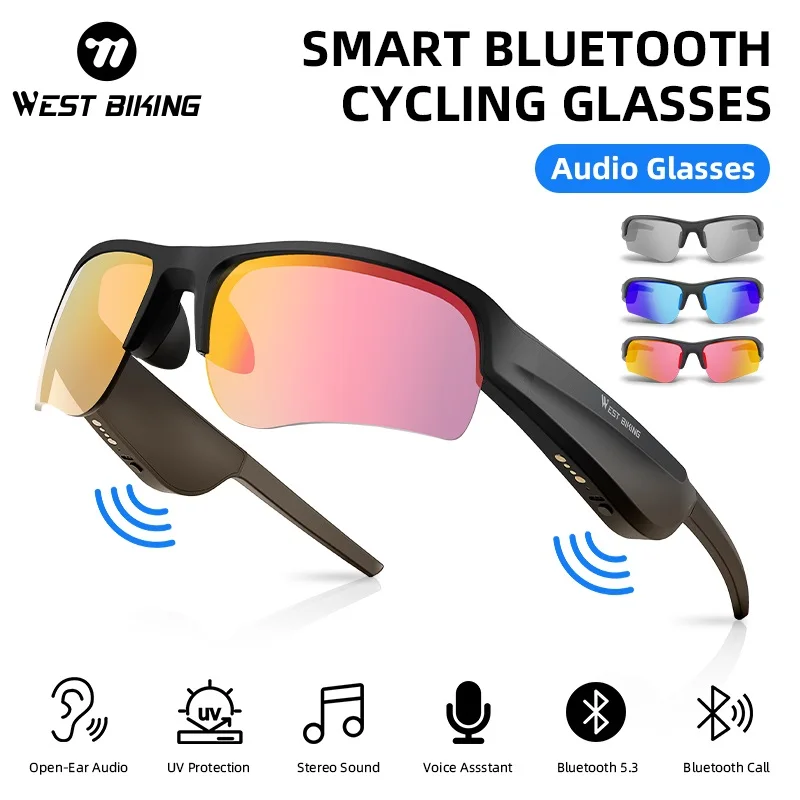 WEST BIKING Intelligent Bluetooth Glasses Anti-UV Sunglasses Smart Voice Assstant Bluetooth Call Outdoor Driving Cycling Glasses