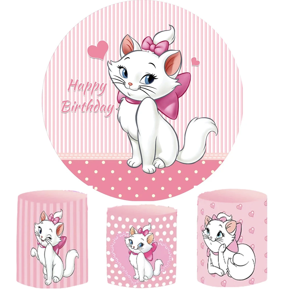 Cat Marie The Aristocats Circle Backdrop 3 Cylinder Covers Background Photography Baby Shower Birthday Party Decoration Props