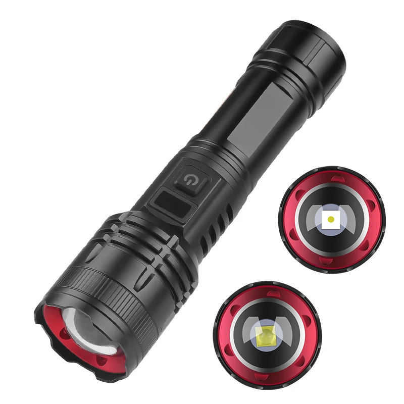 LED Long Throw Zoomable Flashlight Upgraded with Digital Power Display & Output Function, XHP70 High Brightness Flashlight