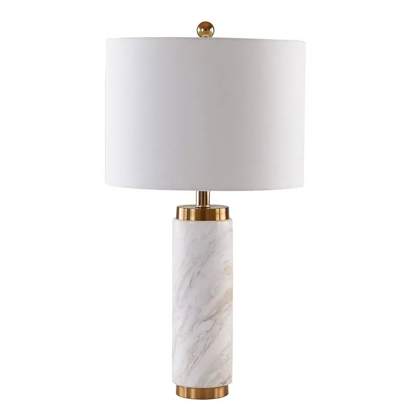 Modern Marble Bedside Light Luxury Gold Fabric Shade 3 Color LED Desk Lamp for Bedroom Living Room Office Hotel Home Table Lamp - view 6