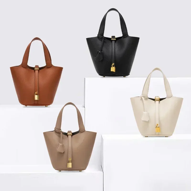 Litchi Grain Leather Women\'s Bucket Bag High Quality Soft Niche Handbag Mom\'s Bag Fashionable Design Elegant Touch