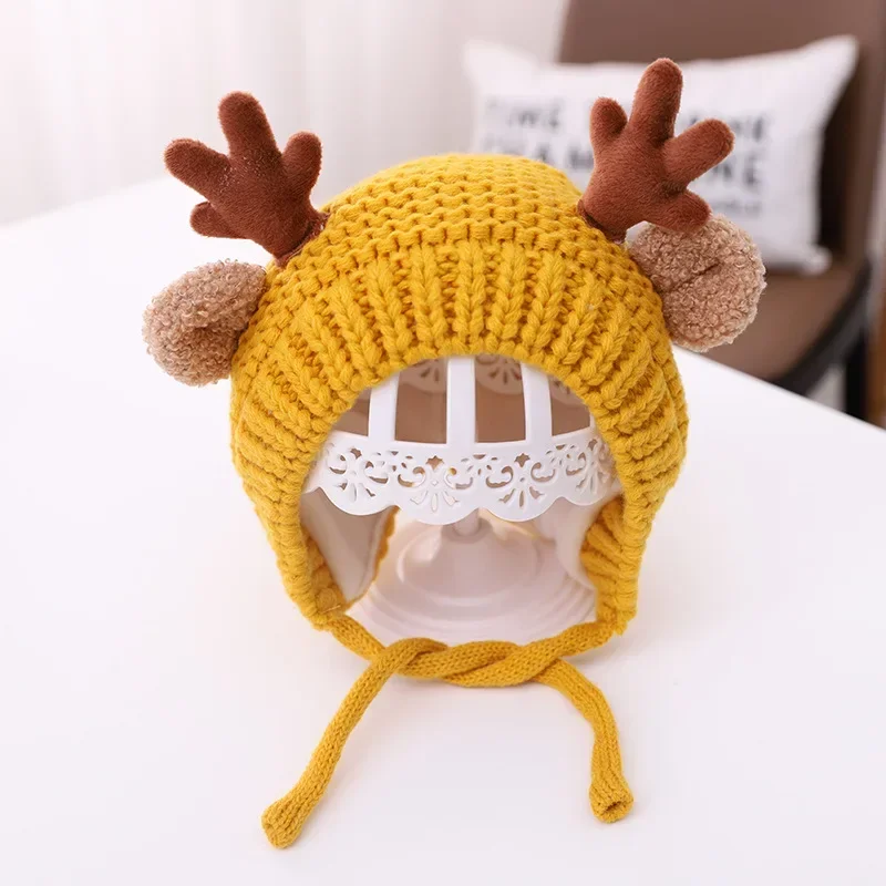 Cute Deer Elk Antlers Baby Hat Winter Autumn Warm Plush Knitted Ear Warmer Children Hat Bonnet Boys Girls Beanie Christmas Hats