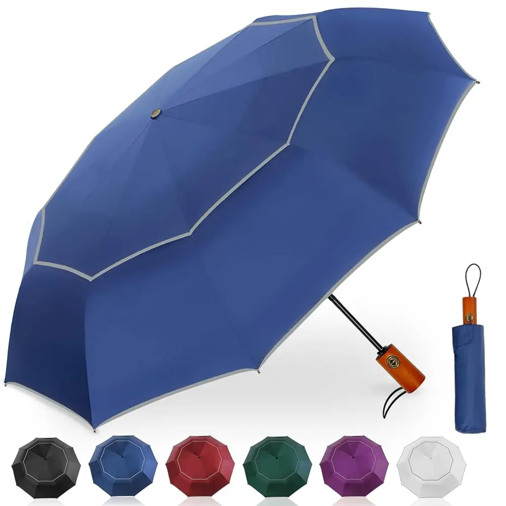 

Extra Large Golf Umbrella, 46/54/62 Inch Windproof 10 Ribs Vented Double Canopy Reflective Strips Automatic Open/Close Water