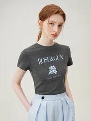 FSLE Women Slim Short Sleeve Top+Full Length Thin Trouser Letter Print Female Grey T-Shirt Summer Pants 24FS18019+24FS18025