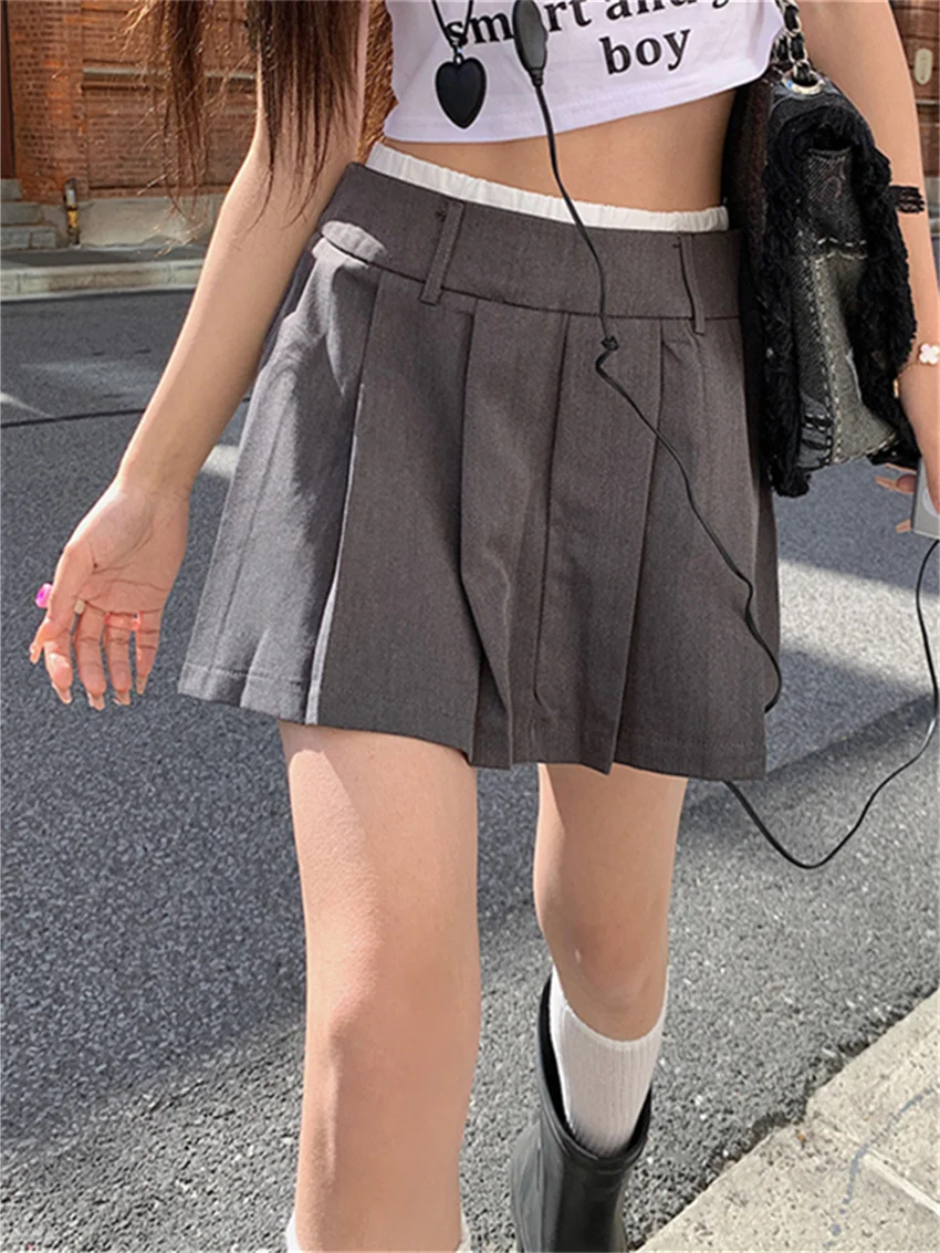 

Alien Kitty Chic Preppy Style Women Mini Skirts Slim Pleated New All Match Summer 2024 High Waist Loose Daily Office Lady