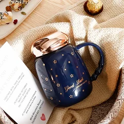 Gypsophila Ceramic Coffee Cup Creative Breakfast Handgrip Mug with Lid Portable Tea Water Cup Porcelain Tableware Christmas Gift