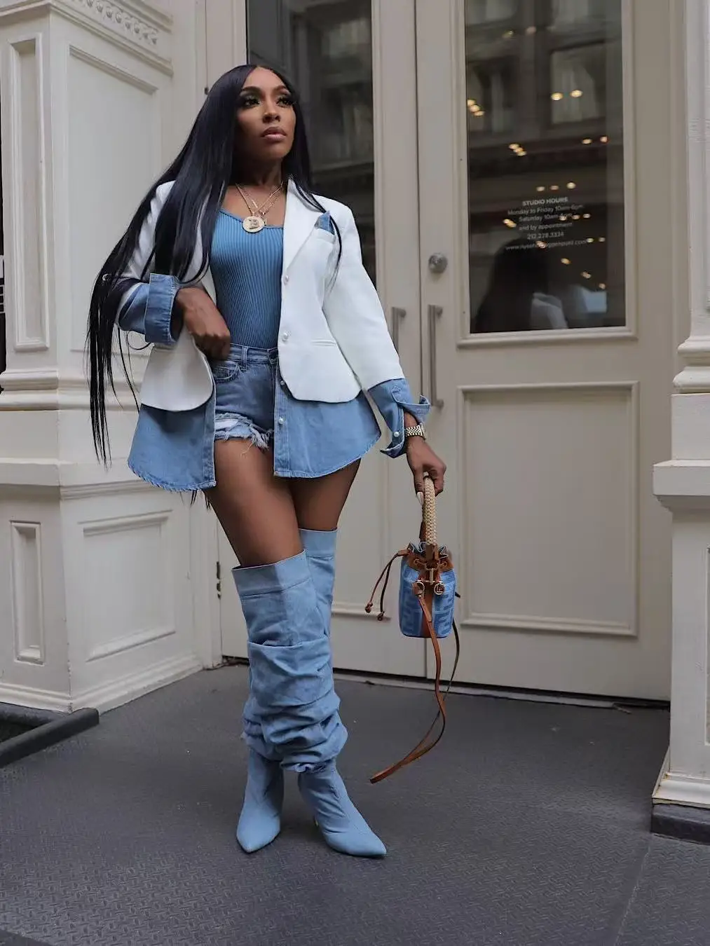 Women Jackets  Fall Winter Fashion Long Sleeve Patchwork Denim Suit Jackets Streetwea Lady Casual Color Block Coat Blazer