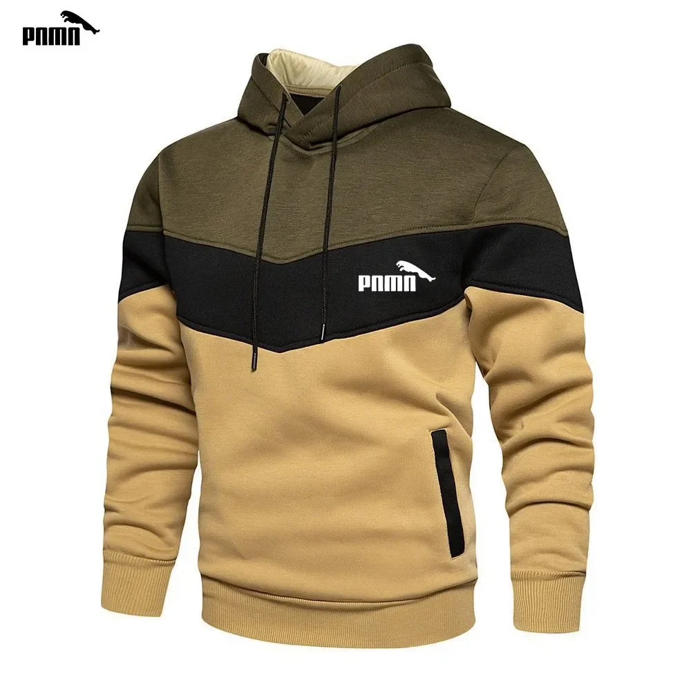 2024 Newest Sports Men Hoodies Tricolor Hoodies Casual Jackets Warm Winter Fashion High Quality Tricolor Splicing Tops