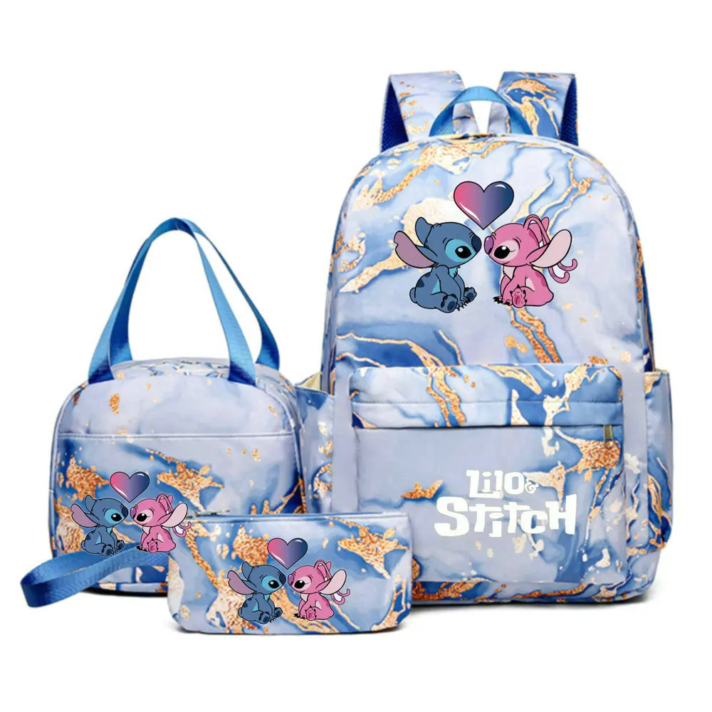 3Pcs/set Disney Lilo Stitch Colorful Backpack With Lunch Bag for Girl Boy Student Teenager Rucksack Women Casual School Bags Set