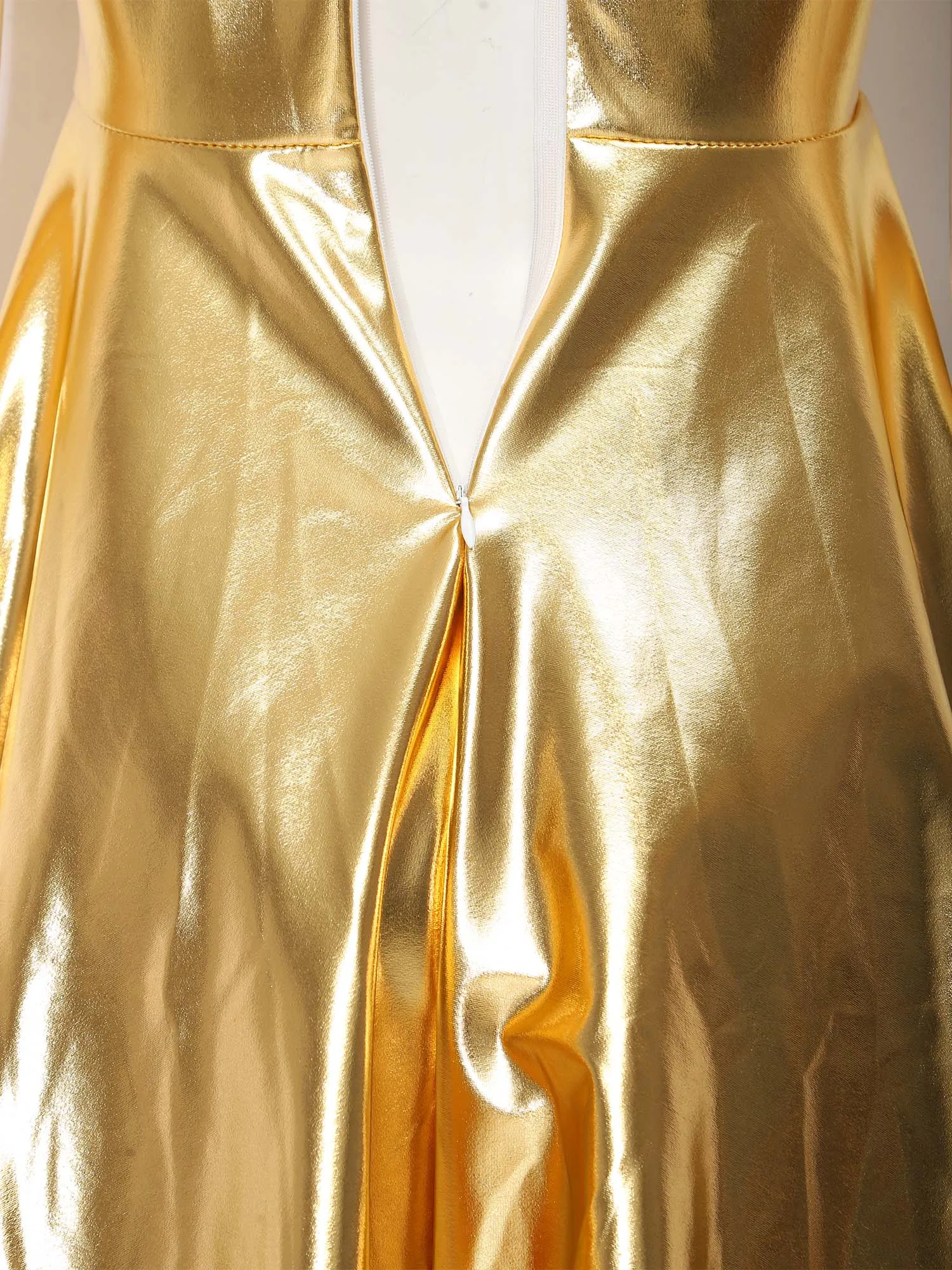 Women Metallic Shiny Crew Neck Short Sleeve Pleated A Line Swing Dress Sparkly for Rave Party Clubwear Night Festival