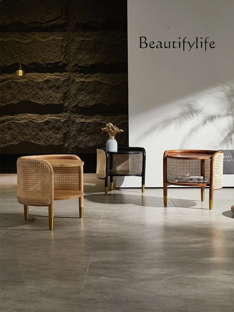 

Nordic Modern Small Apartment round Side Table Simple Rattan Tea Table