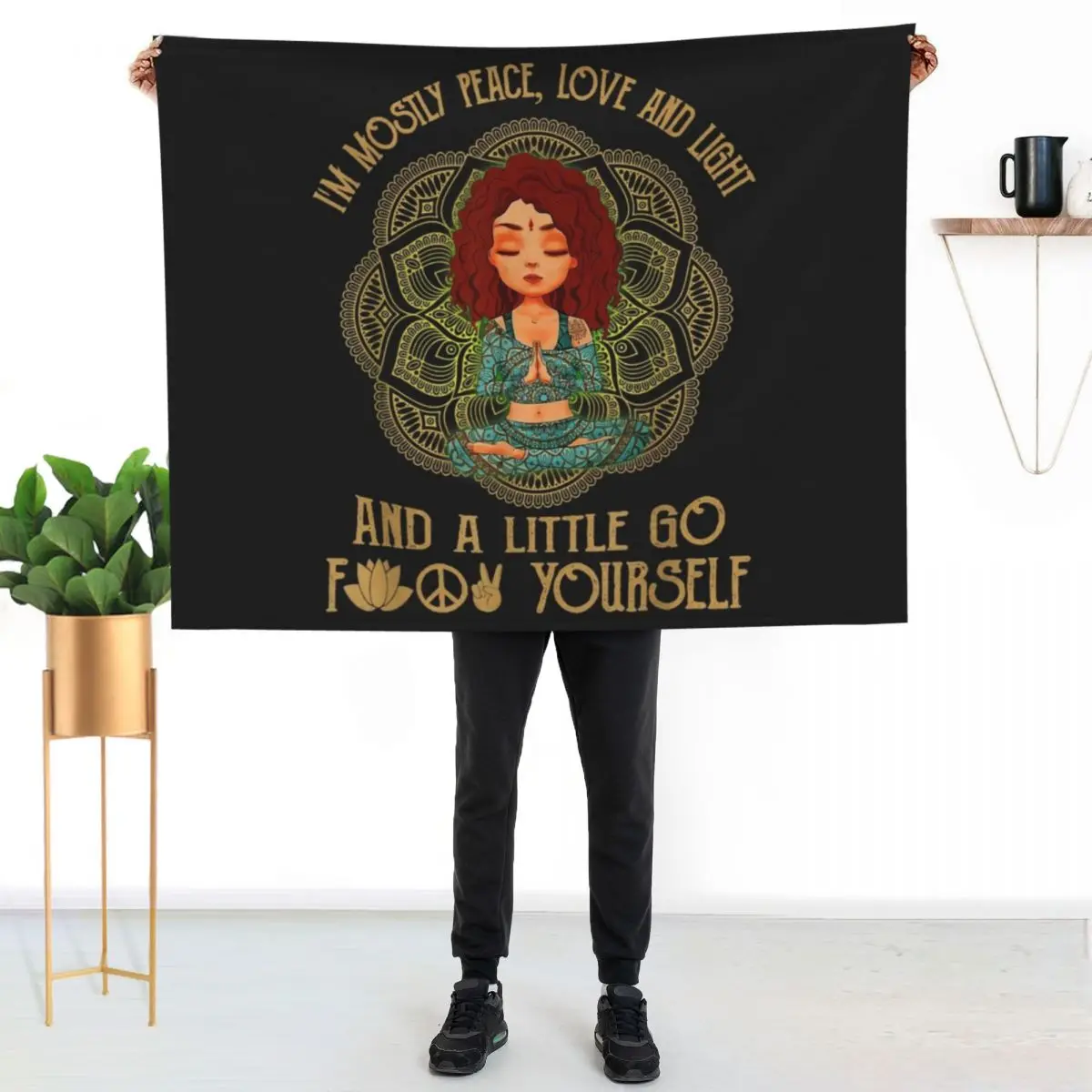 I Am Mostly Peace Love And Light Girl Yoga Lover Buddhist Throw Blanket Cute Beautifuls Comforter Furry Bed Fashionable Blankets