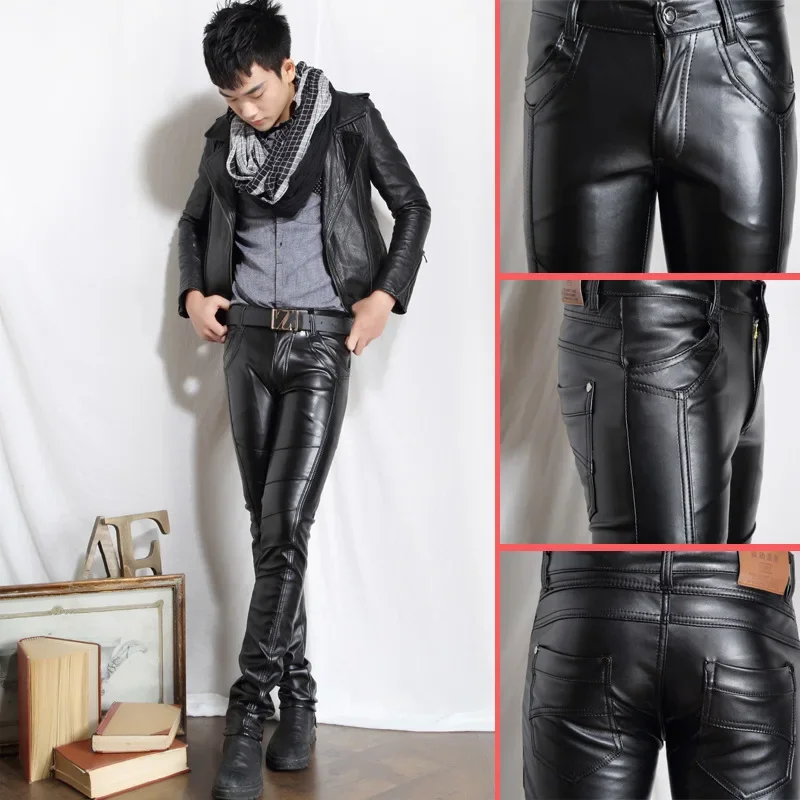 HOO 2025 Autumn men leather pants Cultivate one's morality feet pants Leisure PU leather pants HO