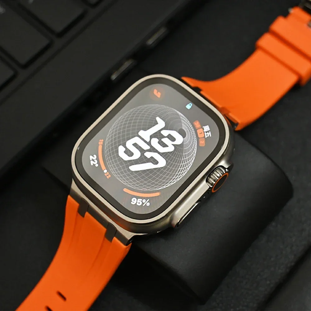 Silicone Band for Apple Watch Ultra 2 49mm 42 44 45mm Titanium Color Strap for iWatch ultra Series 9 8 7 se 6 5 4 Sports Correa image 4