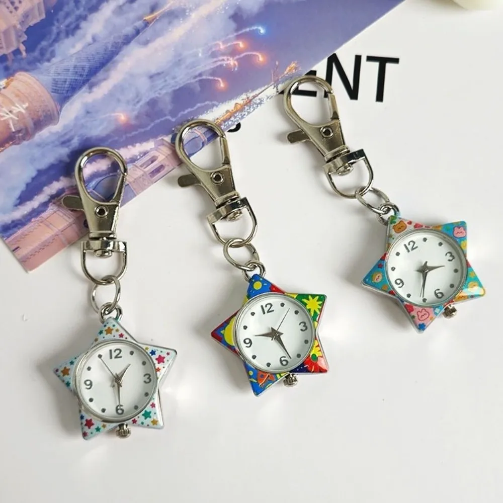 Durable Star Shaped Star Keychain Watch Pentagram Design Portable Hanging Watch Pocket Watch Gift