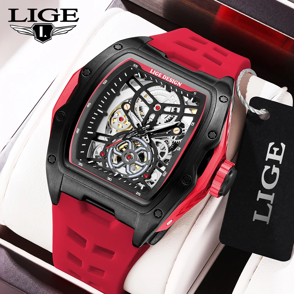 LIGE New Watches Mens Skeleton Mechanical Automatic Watch Top Brand Luxury Luminous 30M Waterproof Watch For Men reloj hombre