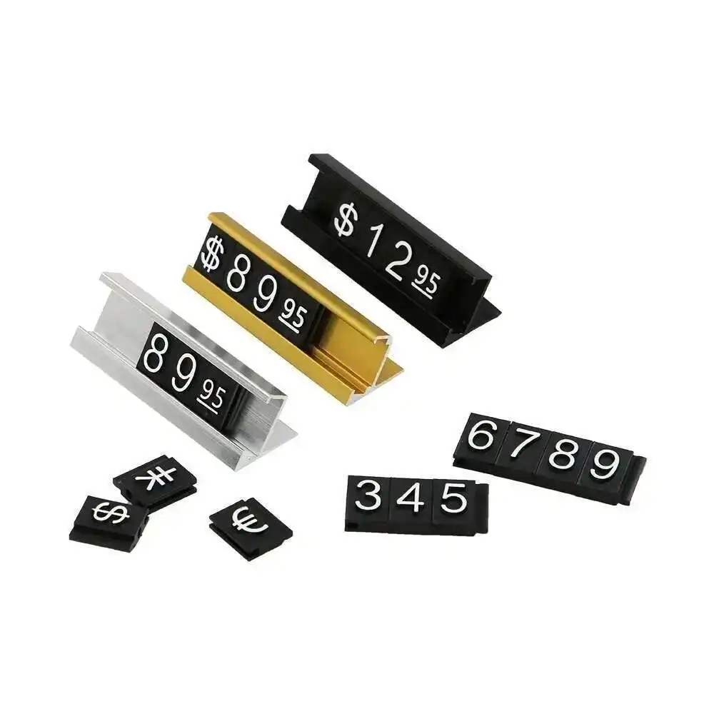 95 End Golden Adjustable Number Letter Base Display Counter Stand Label Metal Ground Arabic Number  Price Tag Cube 10pcs