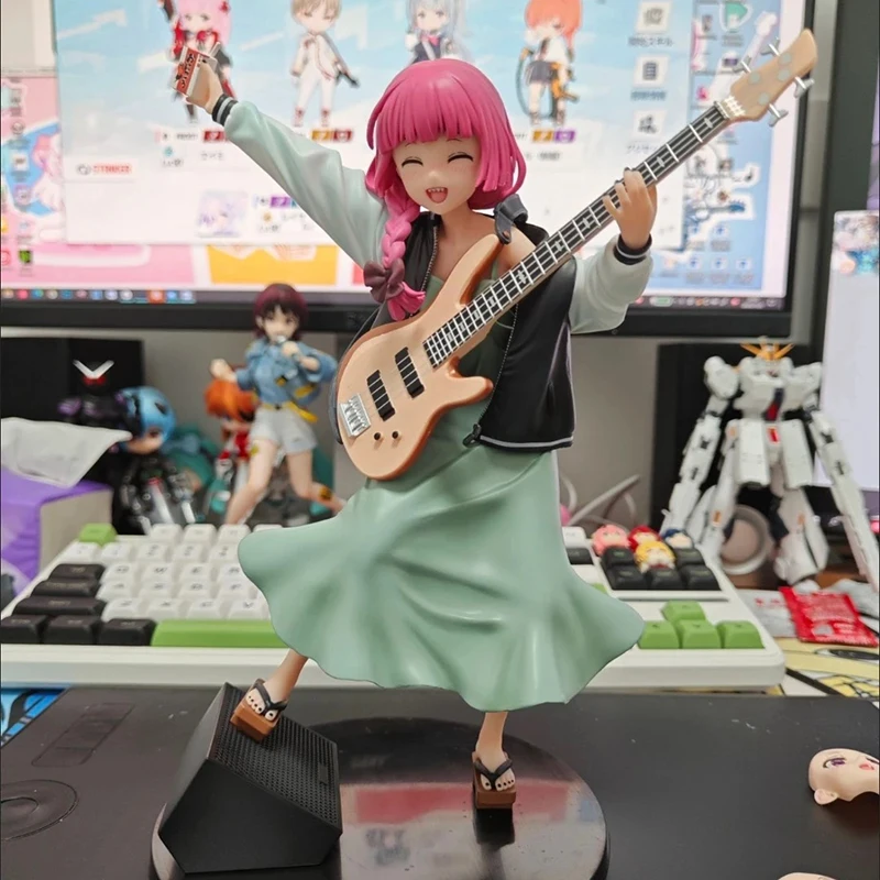 

22cm Hot Bocchi The Rock Hiroi Kikuri Anime Figure With Bass Guitar Model Statue Collection Desktop Decoration Toy Festival Gift