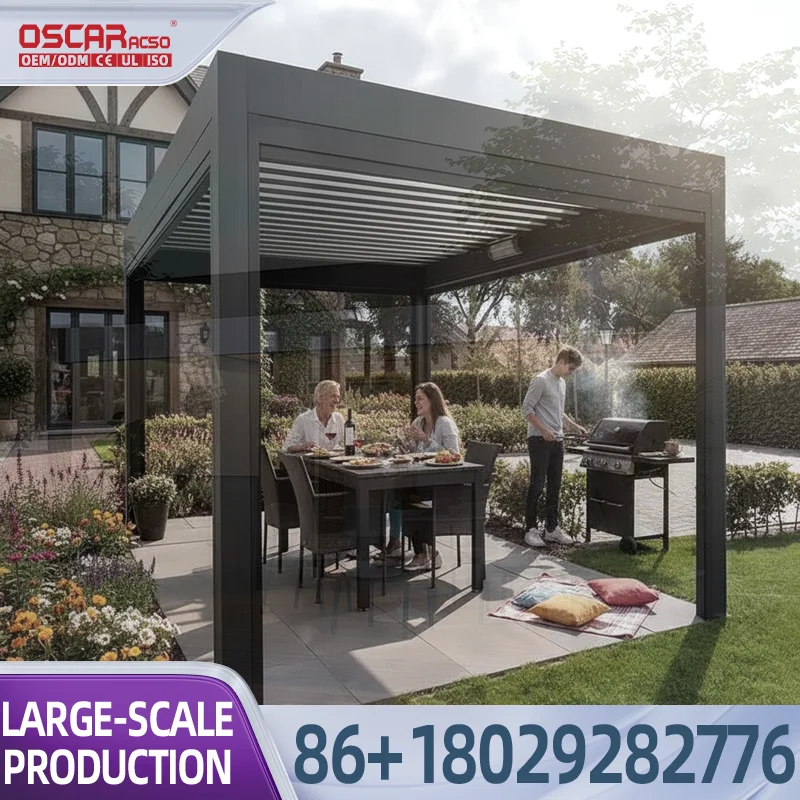 Outdoor Waterproof Louvered Motorized Aluminum Retractable All Season Free Standing Pergola for Patio Garden Balcony pergola