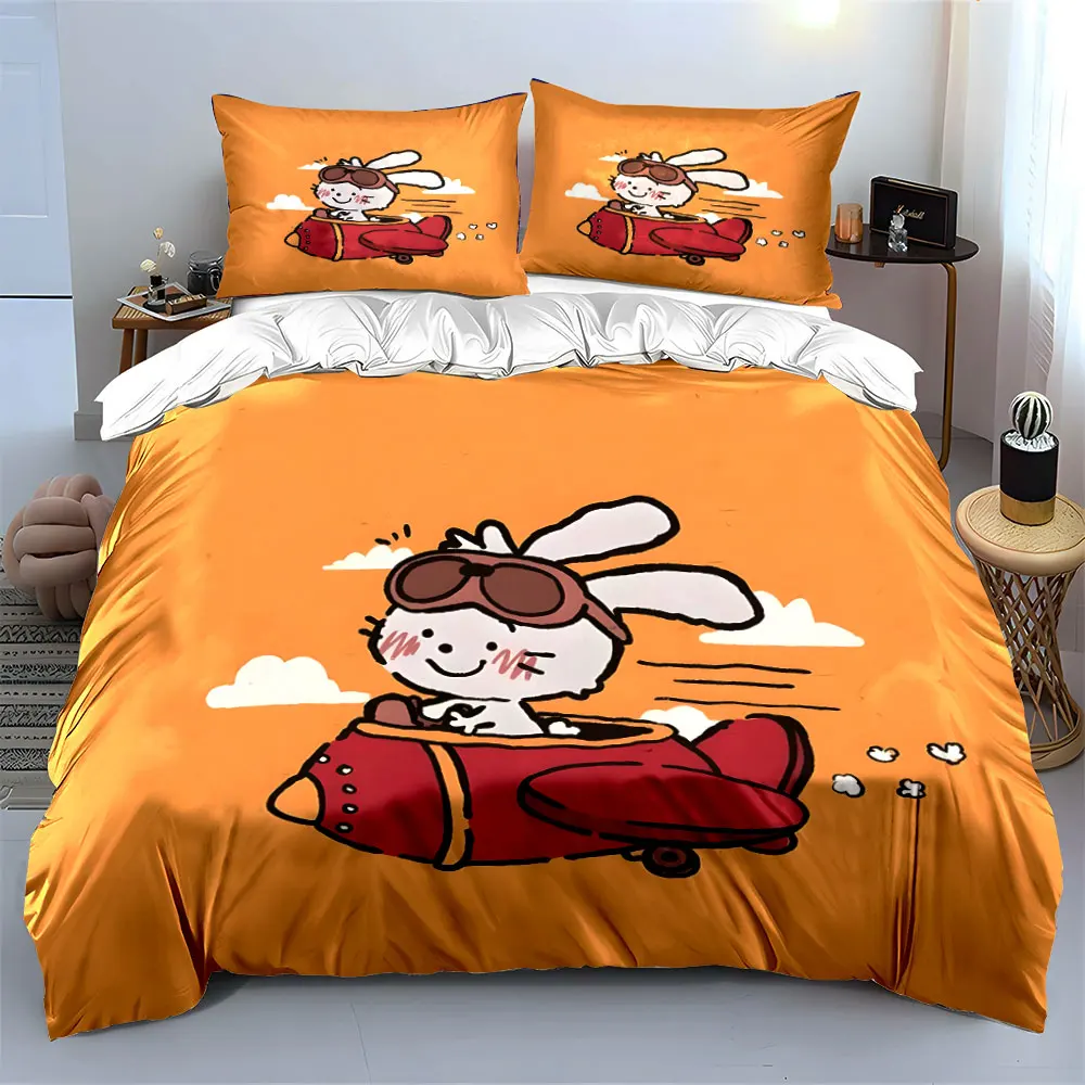 Rabbit flying red airplane Print Soft Comfortable Duvet Cover Bedding Set Included 1*Duvet Cover  2*Pillowcases