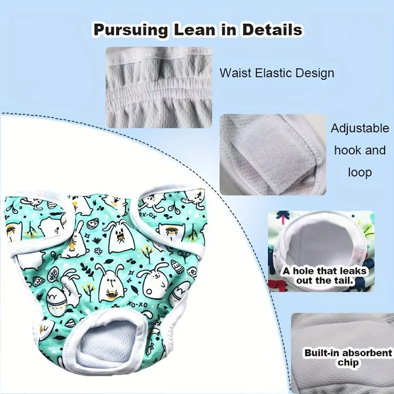 Female dog Cute Washable Male Dog Diapers, Reusable High Absorbency Leak-Proof Male Dog Diapers Dog Physiological Pants 6 colors