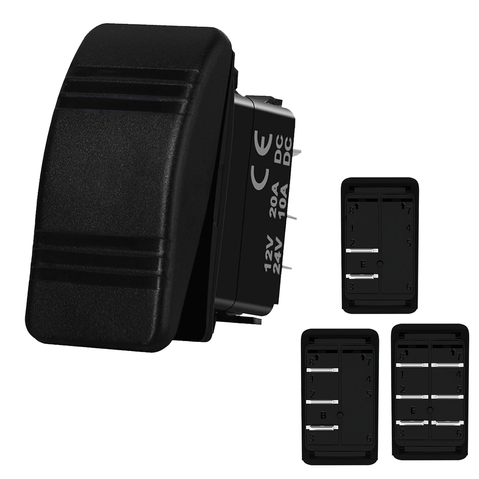 

12V Waterproof 2/3/6Pin Rocker Switch ON-OFF/(ON)-OFF/ON-OFF-ON/(ON)-OFF-(ON) 20A 12V/10A 24V No LED For UTV Polaris RZR Can-Am