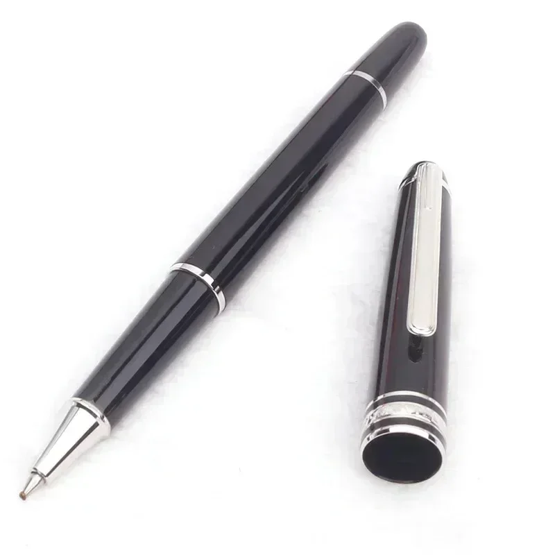 مجموعة مونتي ميسترستوك حبر جاف من الراتنج الأسود MB أقلام الكرات الدوّارة مطلية بالبلاتين سلسلة ترصيع رقم 163 قلم بلانس