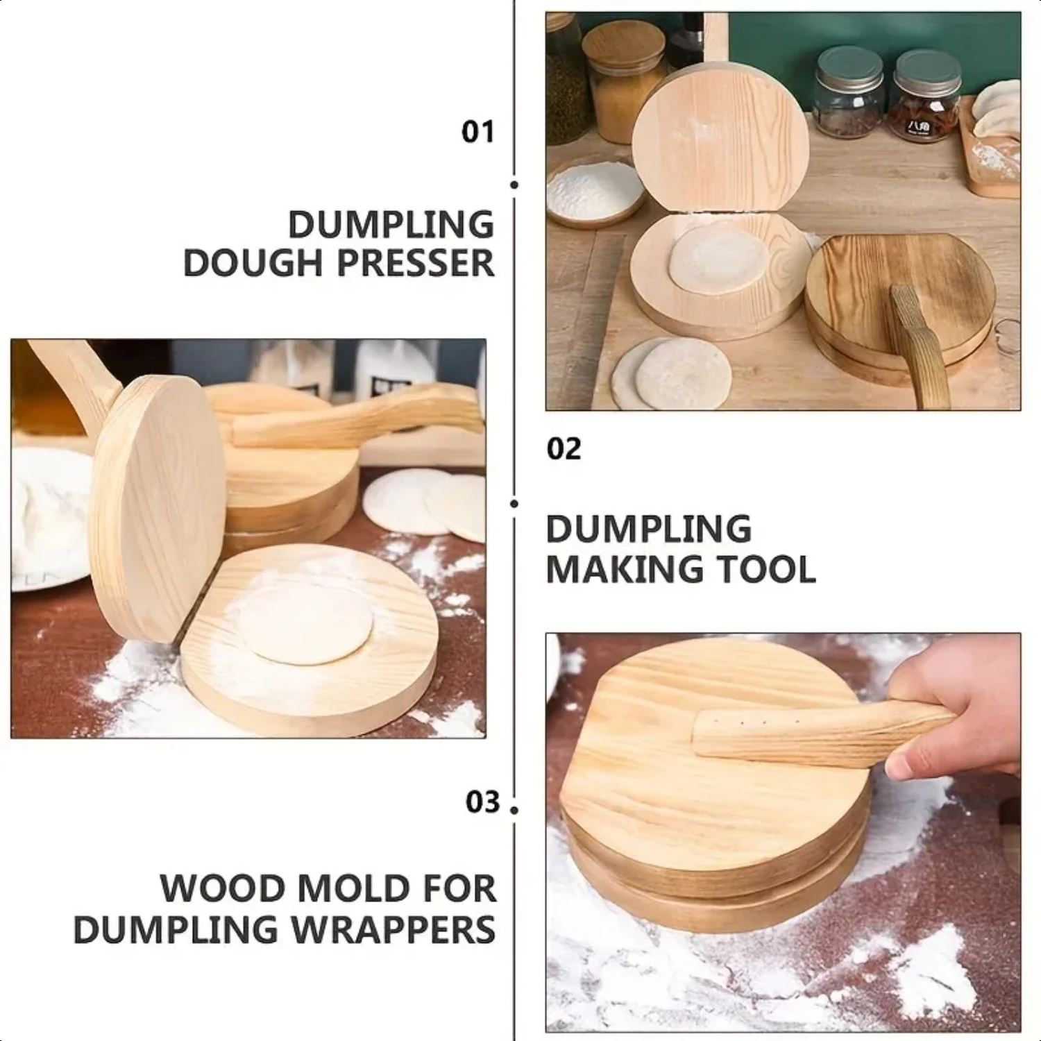 Easy-to-use, Stylish Rustic Chic Wooden Manual Dough Press Roller for beautifully uniform Corn Tortilla Dumpling and Bun Skins -