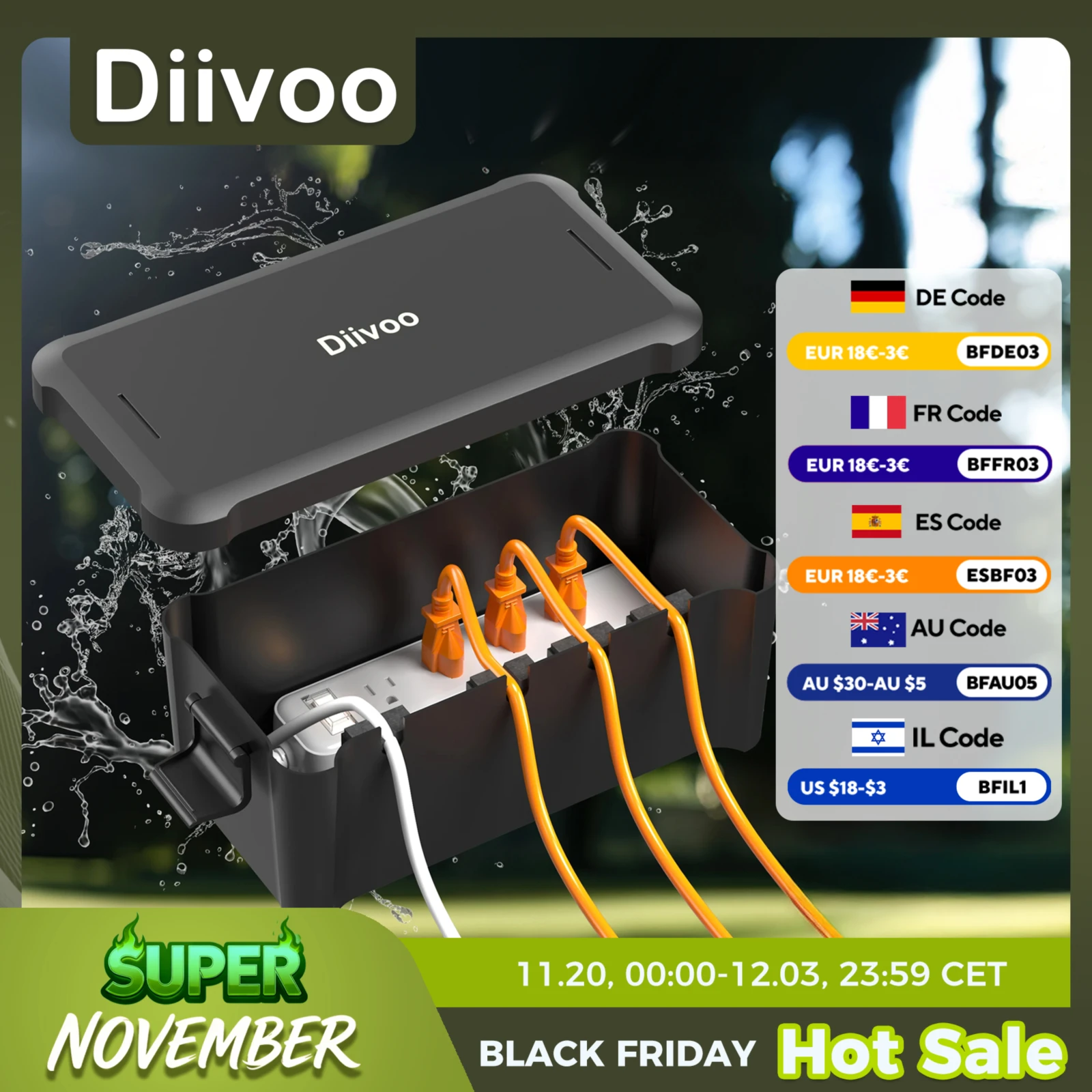 Diivoo 야외 방수 전기 상자 외부 케이블 연결 소켓 인클로저 타이머 확장 리드 휴일 정원