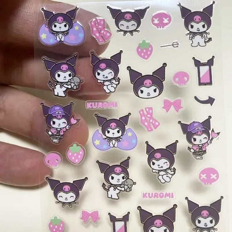 Sanrio Cute Cartoon Big-Eared Dog Kuromi Hello Kitty Nail Sticker DIY Manicure Handbook Waterproof Sticker