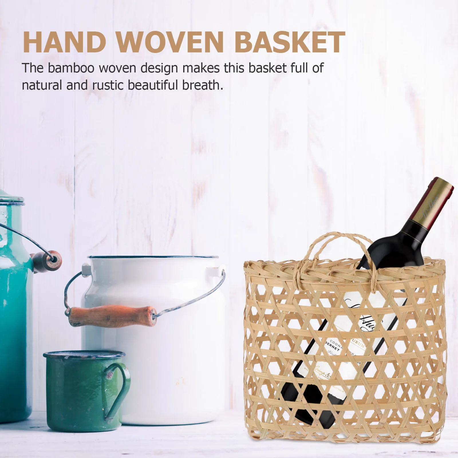 

1Pcs Handmade Bamboo Woven Basket Lightweight Decorative Storage for Kitchen Picnic Sundries Outdoor Use
