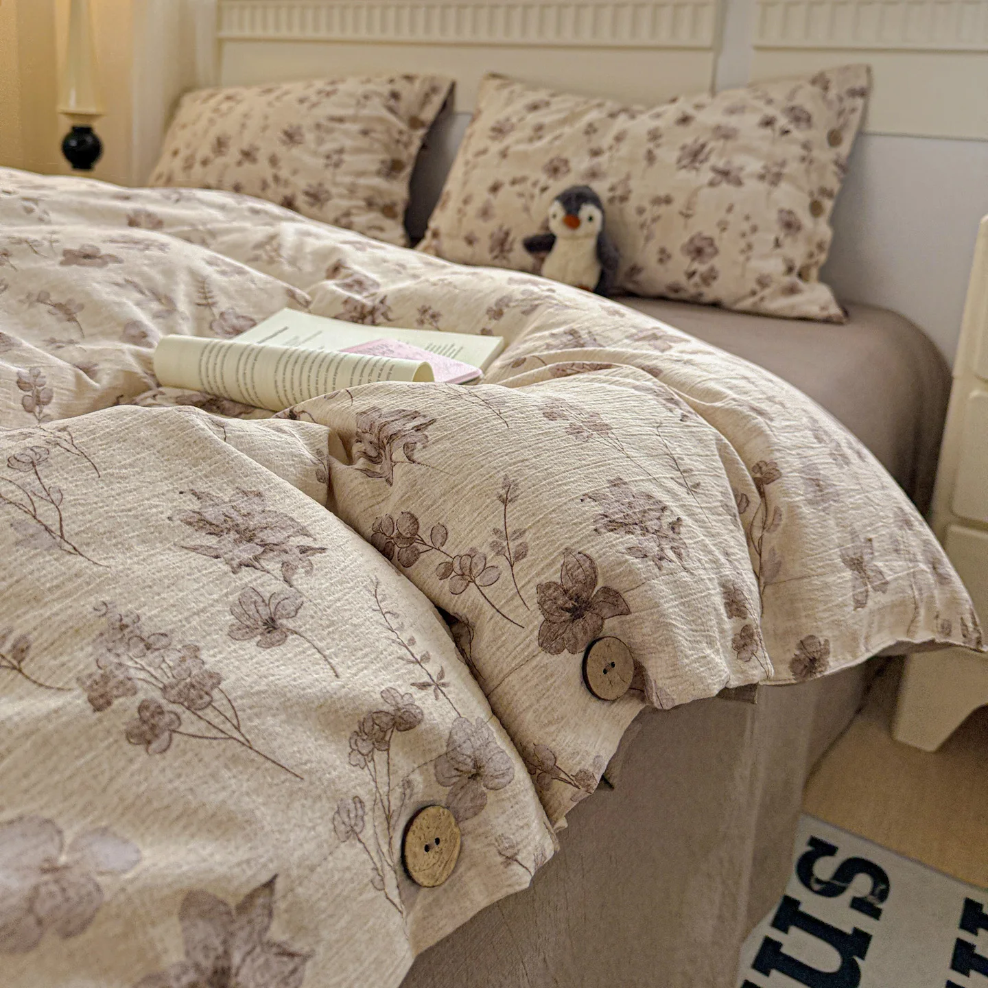 Bettwäsche-Set mit Blumenmuster, Leinen, Vintage-Bettbezug-Set mit Kissenbezügen, Bettlaken, Einzelbett, Doppelbett, Queen-Size-Bett, Schlafzimmer-Dekoration, Geschenke – Detail 7
