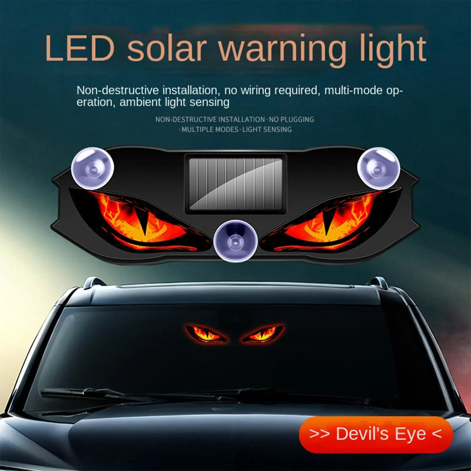 Waterproof Reflective Warning Sign Solar Eye Led Warning Light LED Car Window Light for SUV Truck Van RV Bike Motorcycles Sports