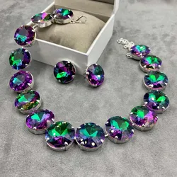 Stonefans Mystic Purple Crystal Necklace Earrring Set Bridal Wedding Jewelry Sets for Brides Bridemaid Prom Costume Accessories