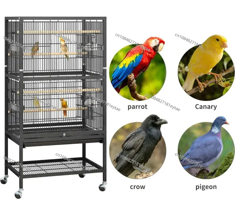 Bird Cage Parrot Cage Black with Base Frame Strong and Durable with Bird Accessories Universal Casters