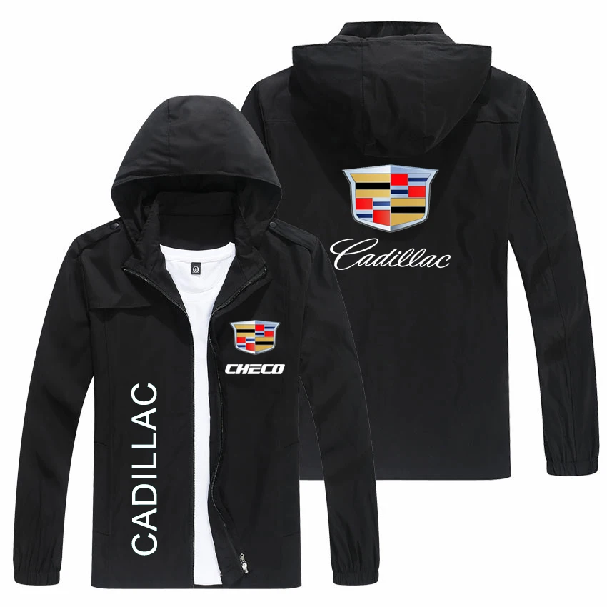 

2026 Spring New Cadillac Windproof Hooded Zip-Up Jacket - Motorcycle Outfit, Simple Style, Lightweight