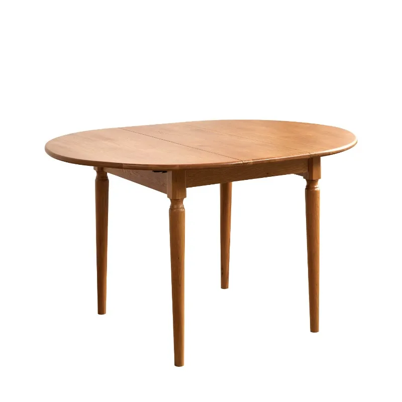 

North American cherry wood folding dining table, modern simple log dining room round table Nordic solid wood black walnut