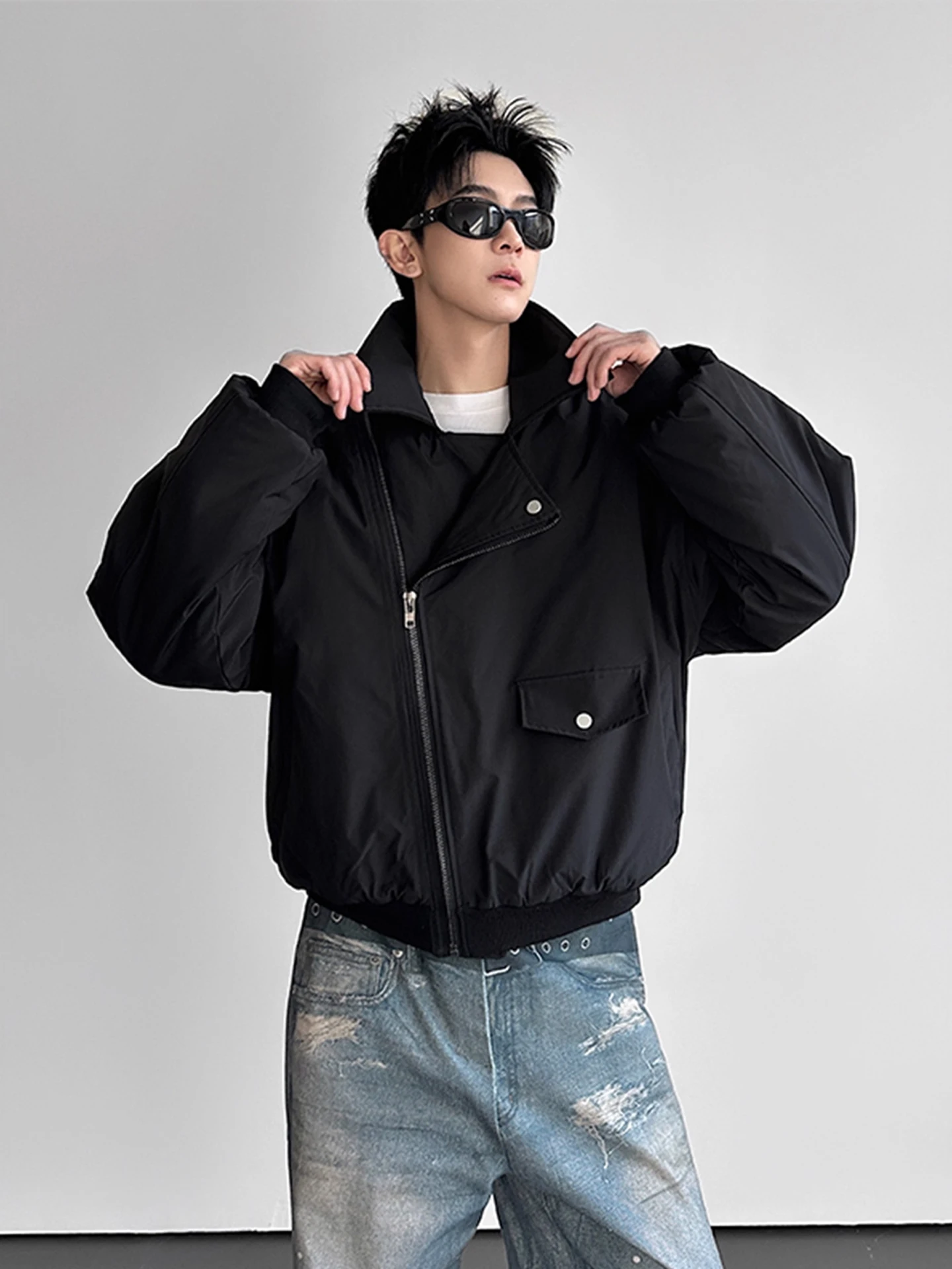 

Bla American Sle Thiened Zipper ort Bomber Jaet Men's Winter Cotton Workwear Coat Stand Collar Regular Fit Long Sve