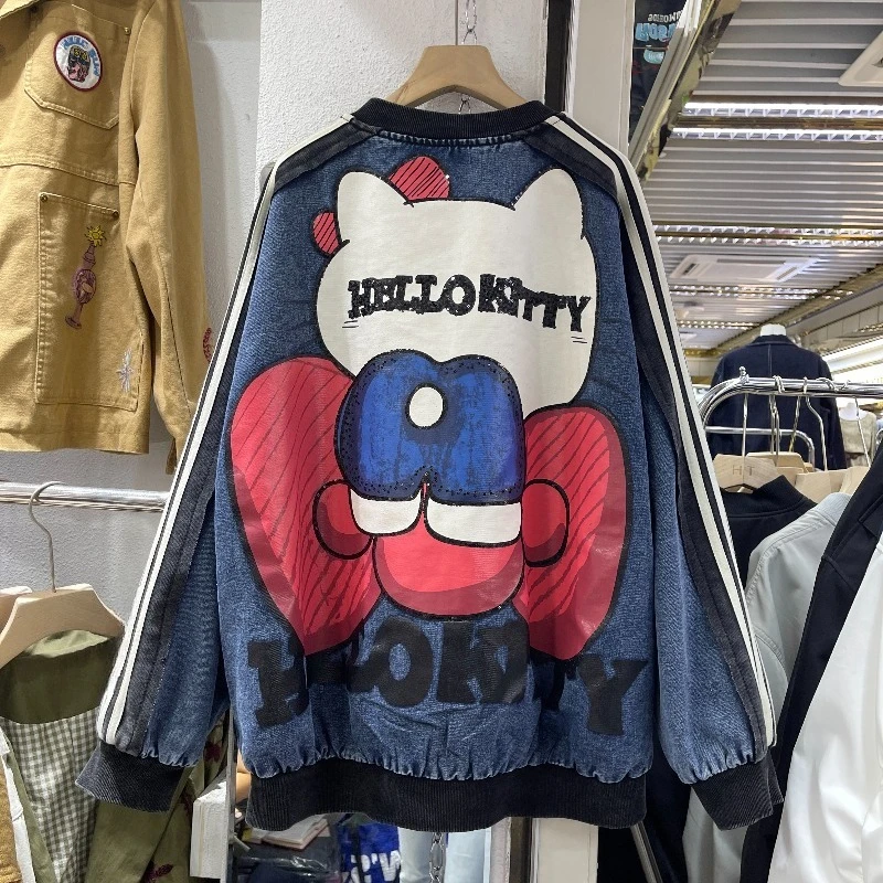 

Popular Brand Heavy Industry Zipper Washed Thin Cartoon Short Jacket With Drop Shoulder Sleeves Korean Style Long Sleeved Coat