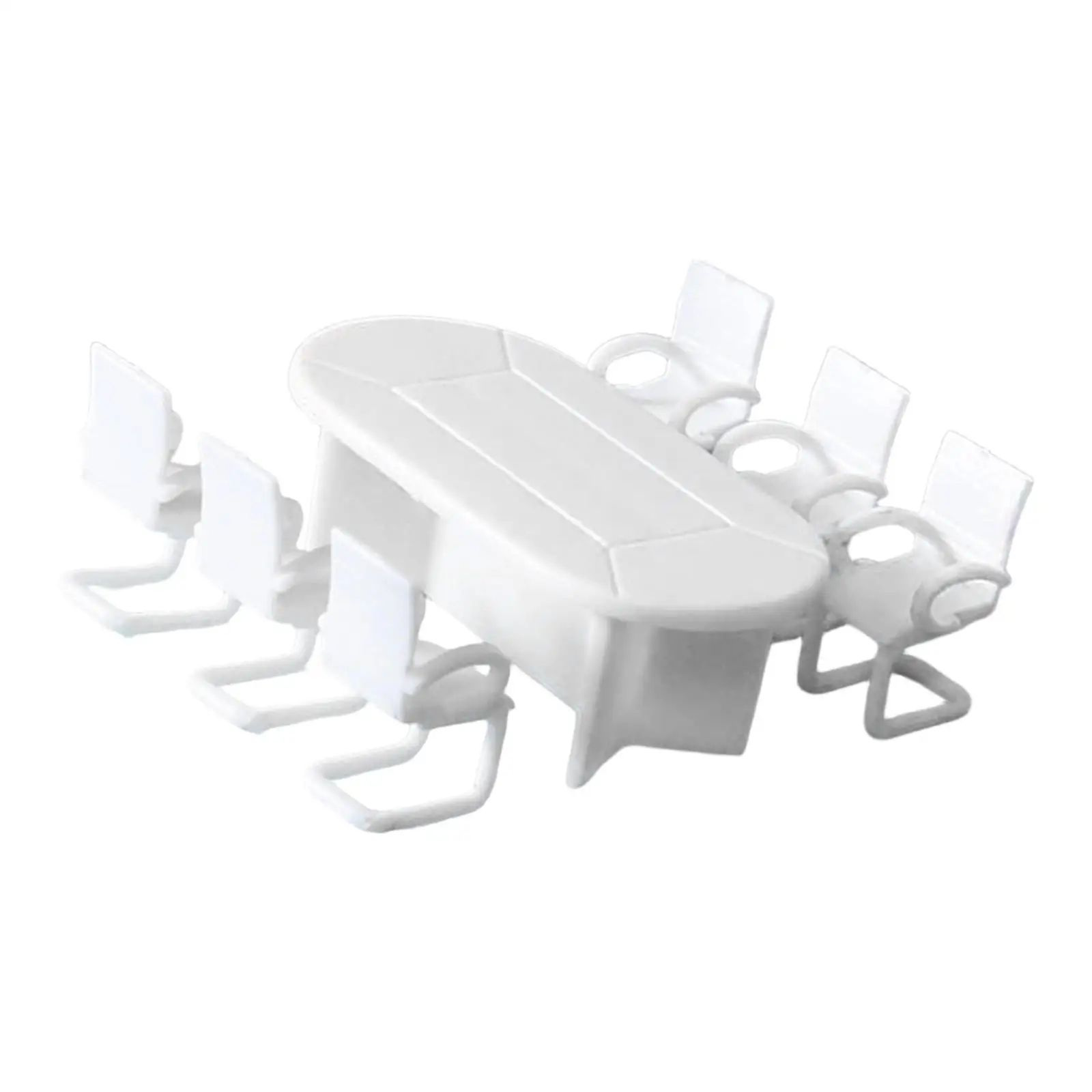 1/50 Dollhouse Conference Table Chair Set,Scenery Decoration Ornament Creative Realistic for Photography Props Architecture