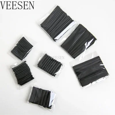 127pcs Heat Shrink Tube Sleeve 2:1 Black Electronic Diy Kit Insulation Sleeving Polyolefin Shrinking Assorted Tubing Wire Cable