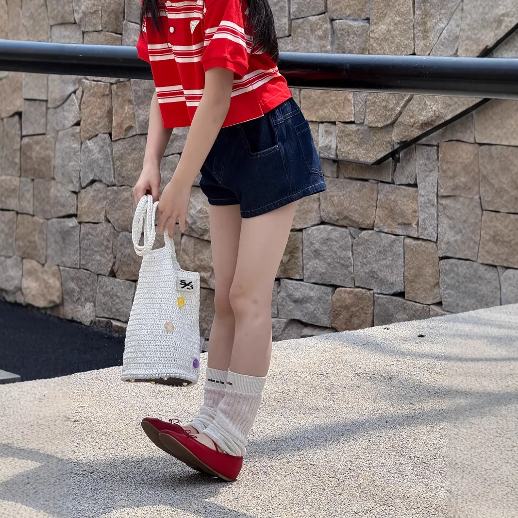 

Girls Pants 2025 Summer New Childrens Clothing Korean Style Girls Baby No Bullet Arc Denim Shorts Casual Simple Daily