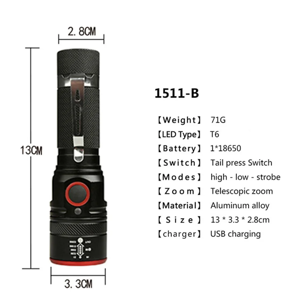 LED Flashlight 18650 Rechargeable Flashlights Zoomable Torch Outdoor Waterproof Flashlight Tactical Flashlight