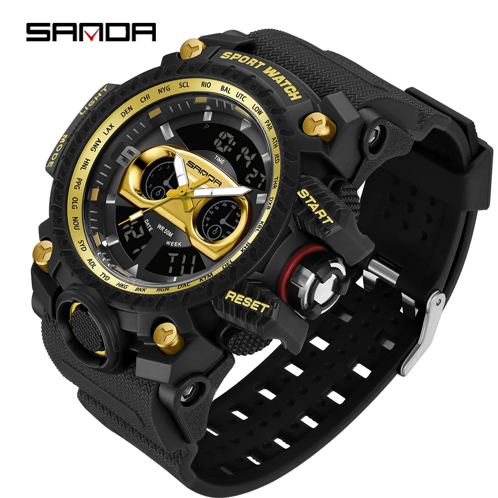 SANDA 3153 orologi da uomo sport orologio al quarzo militare 50M impermeabile doppio Display orologio da polso digitale per uomo Relogio Masculino